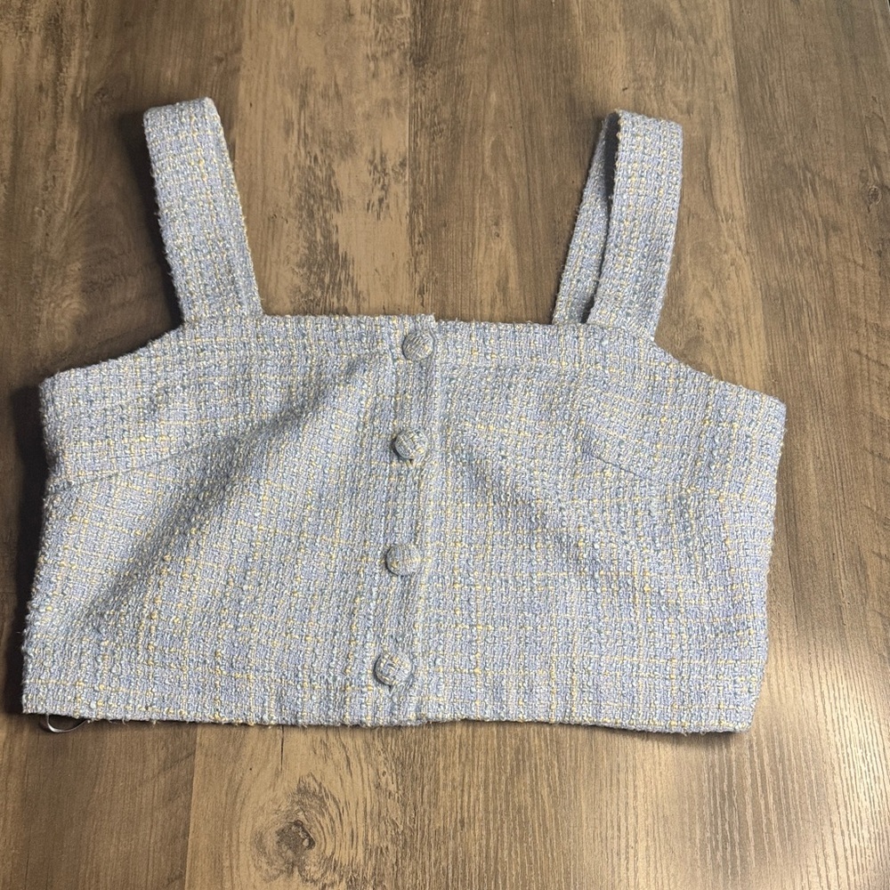 Jason Wu Festival Pastel Light Blue Tweed Cropped Tank